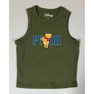Disney Olive Green Winnie the Pooh Graphic Tank Top Shirt Blouse Cami Size M 🍯✨